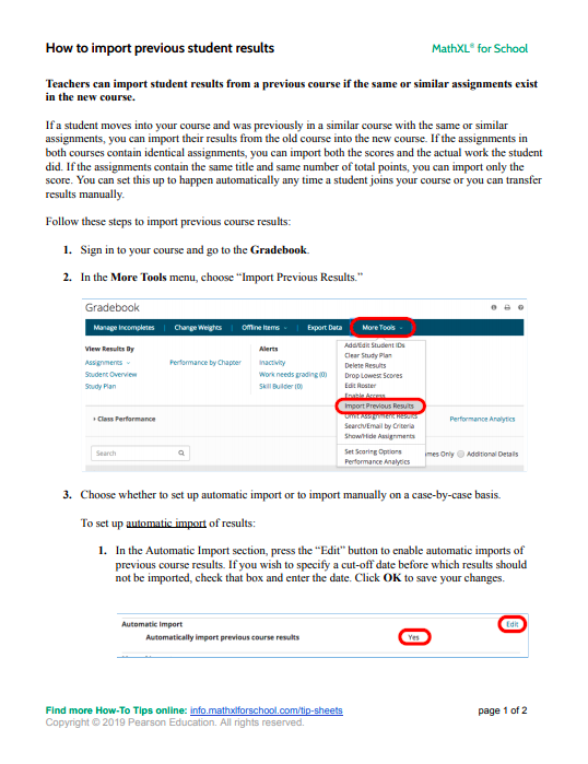 Import student results from one course into another